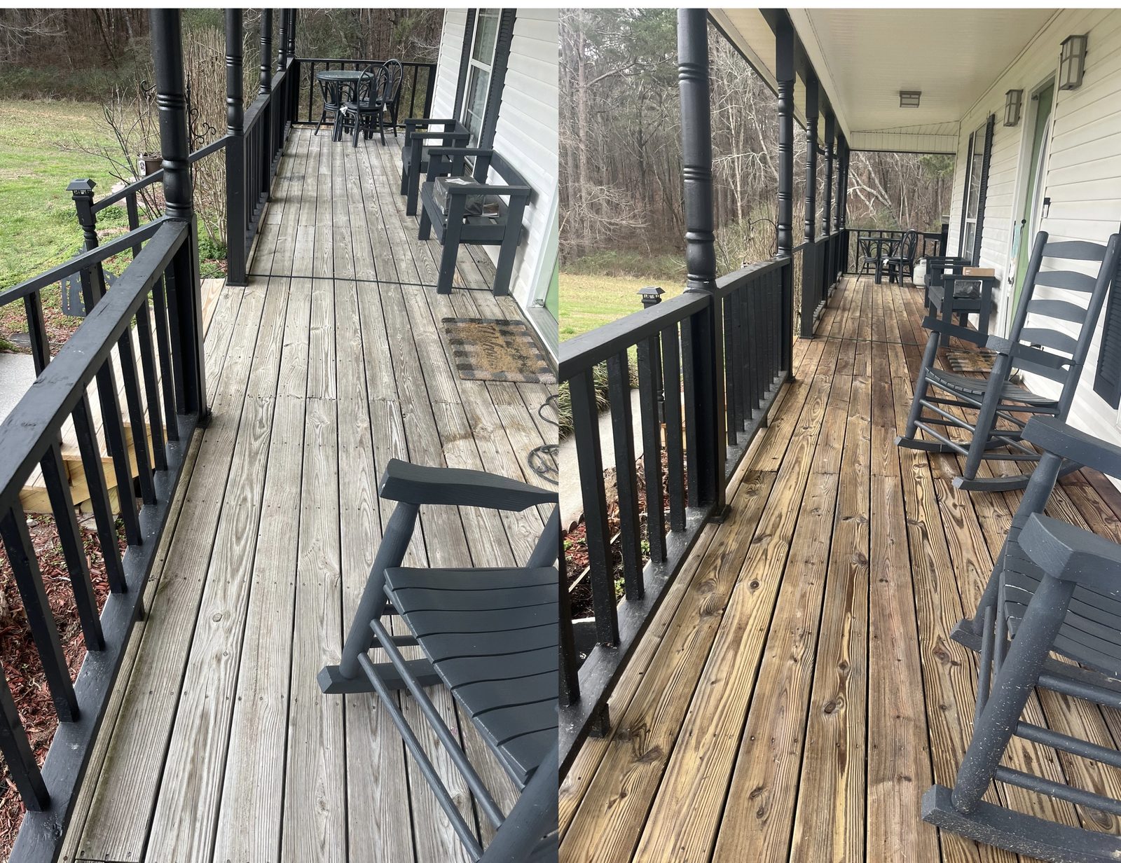 Before and after wood deck and porch cleaning in Chattanooga area