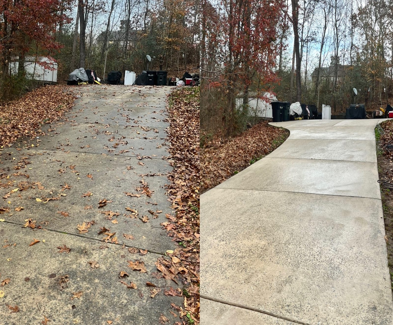 Before and after driveway pressure washing in Chattanooga area