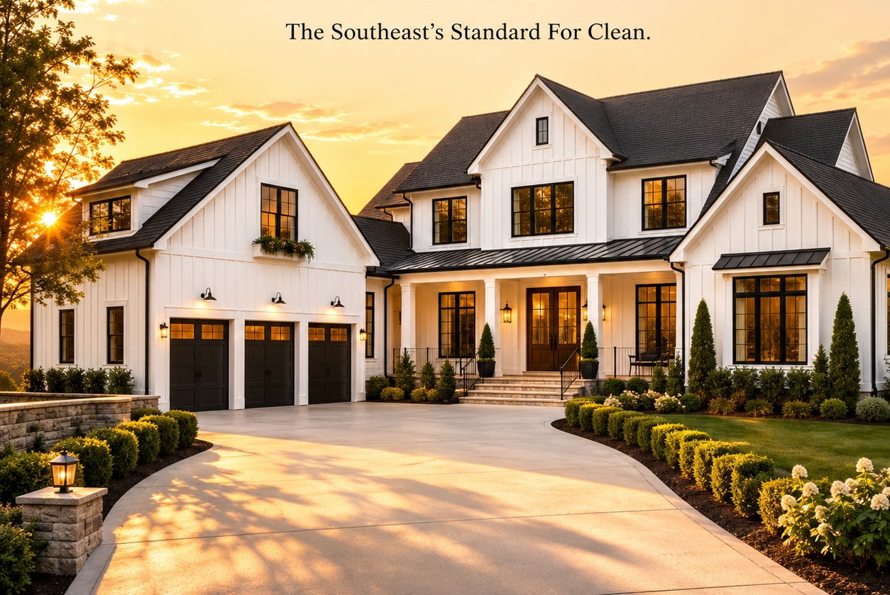 Luxury white farmhouse exterior — Chattanooga Tennessee premier cleaning