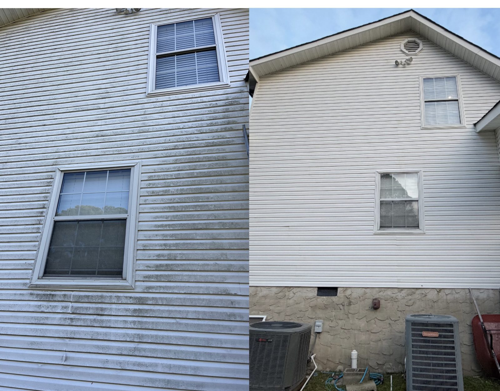 Before and after house siding wash in Chattanooga, TN by Precision Exterior Services